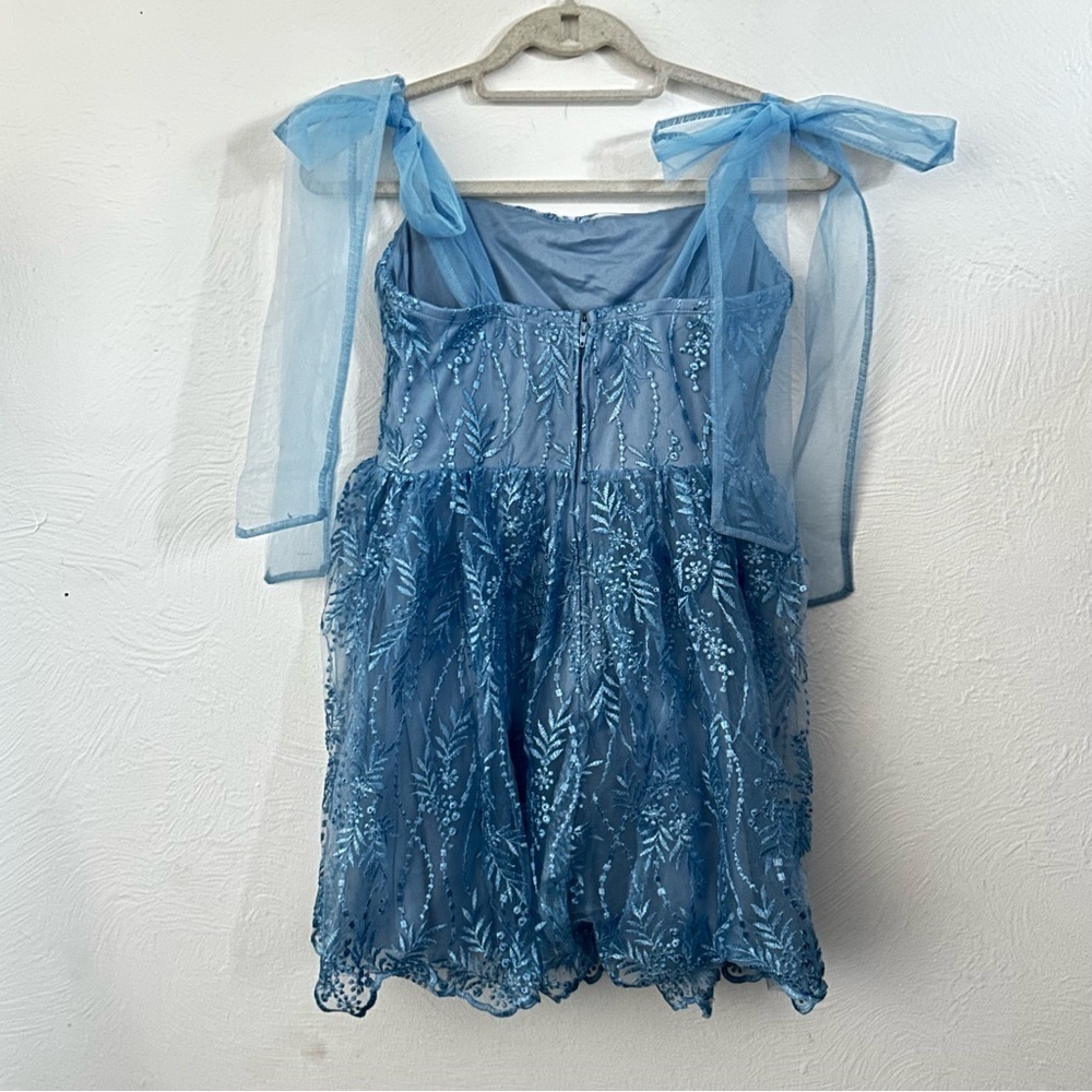 Audrey Parks x Francesca’s Blue Embroidered Tulle Mini Dress – Size M NWT - Picture 2 of 6